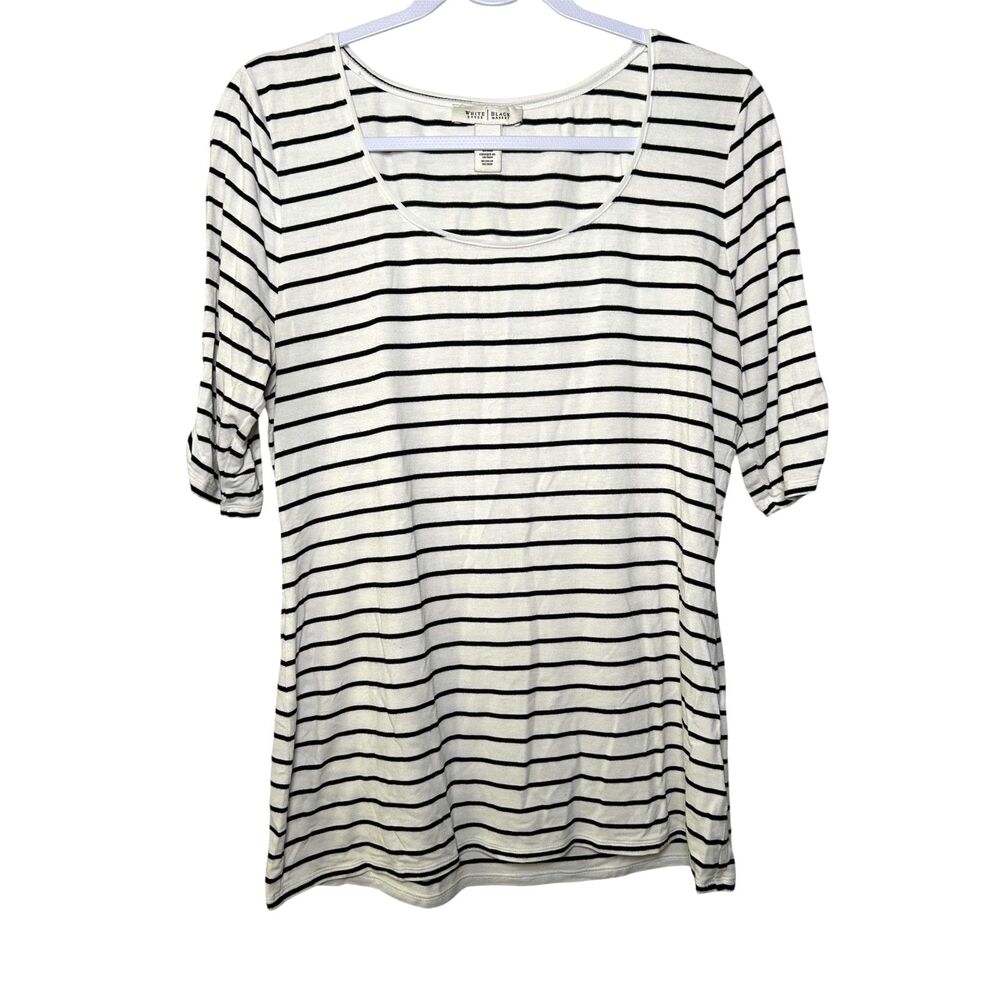 White House Black Market striped mid-sleeve boatneck t-shirt Large